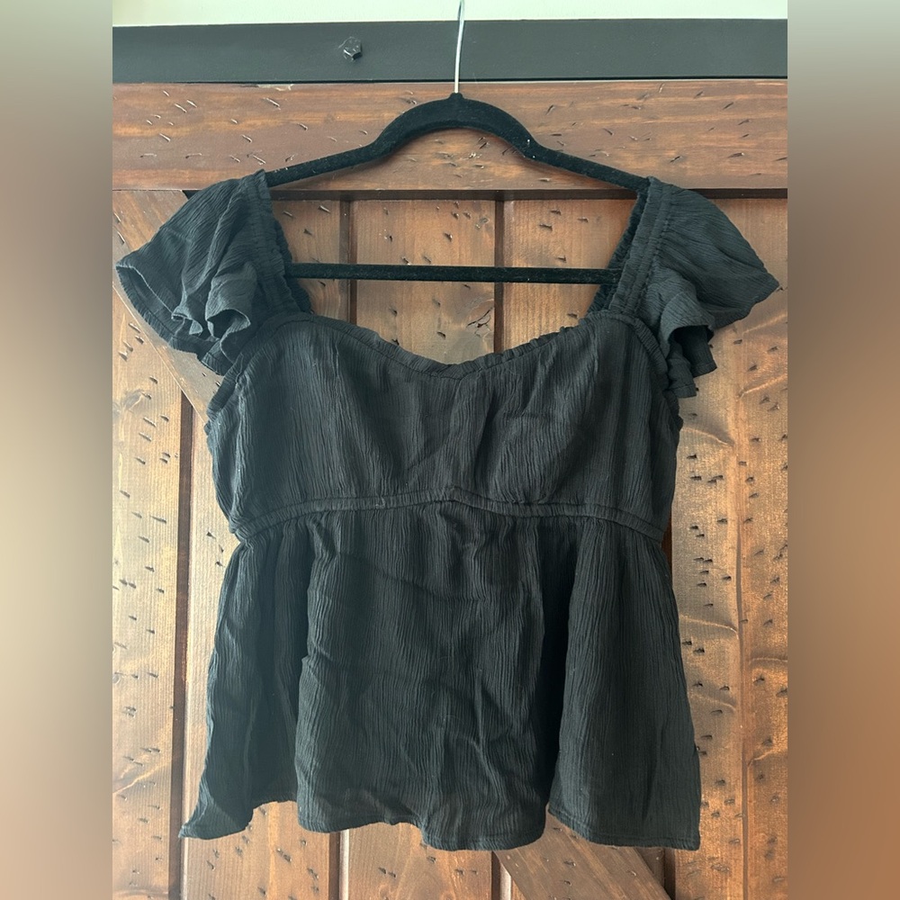 Hollister Black Ruffle Sleeve Blouse